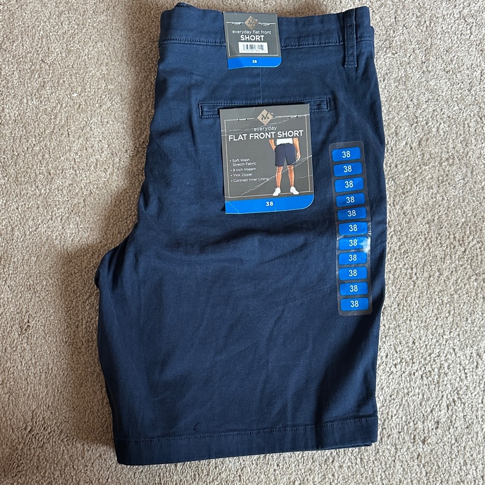 Men's Navy Flat Front Shorts